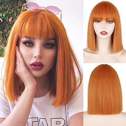MERISIHAIR Short Orange Bob Wig with Bangs,Straight Bob Orange Wigs for Women,Cosplay Colorful Ginger Bangs High Temperature Heat Resistant Wigs for Women | Amazon (US)