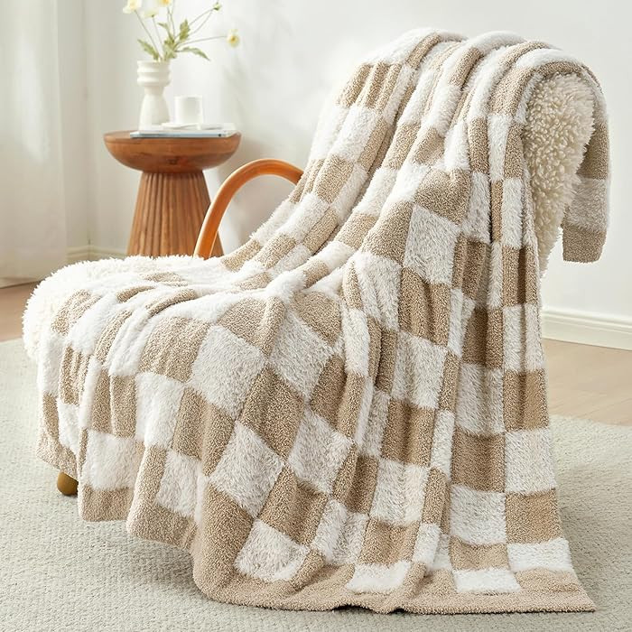 Snuggle Sac Fall Checkered Throw Blanket Faux Fur Microfiber Blankets for Couch,Cozy Soft Warm Bl... | Amazon (US)