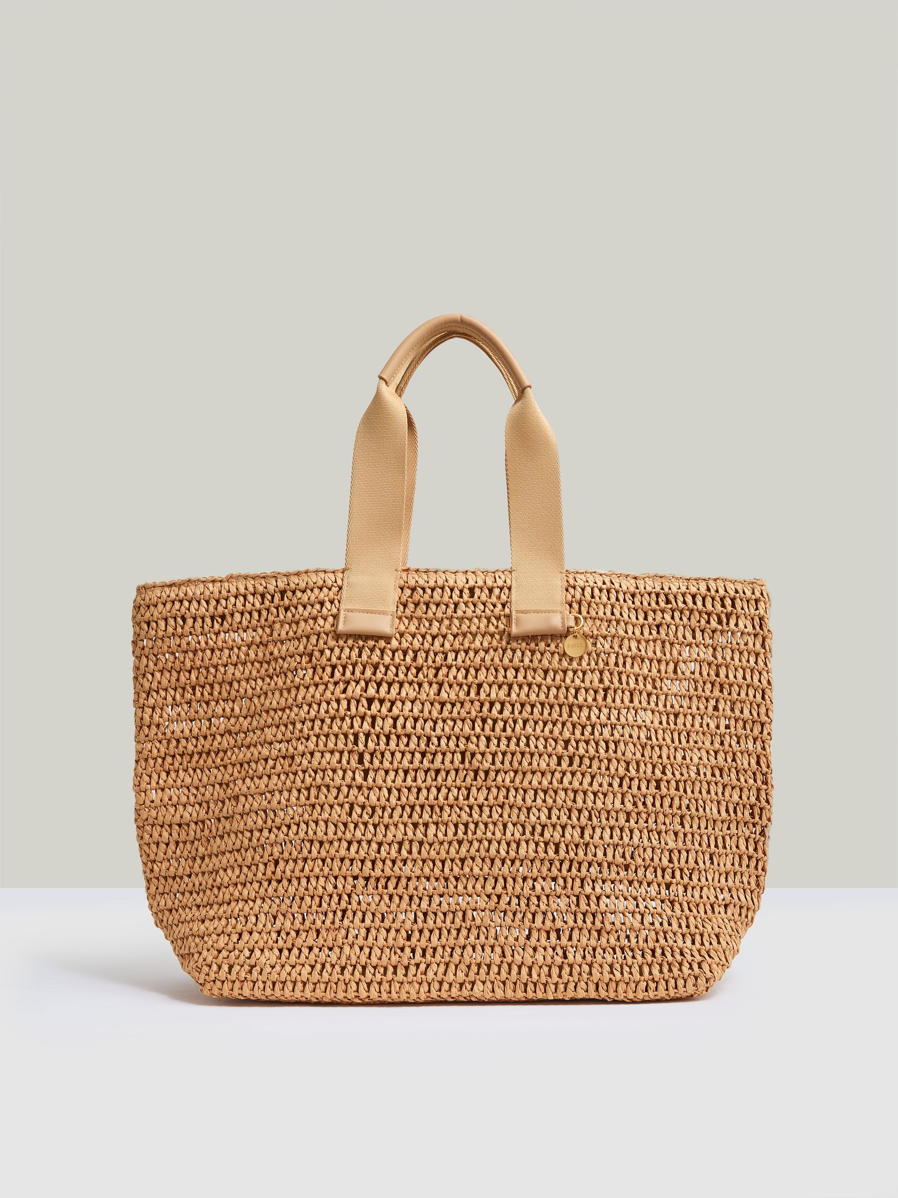 Crochet Raffia Tote Bag in Tan | Reiss UK