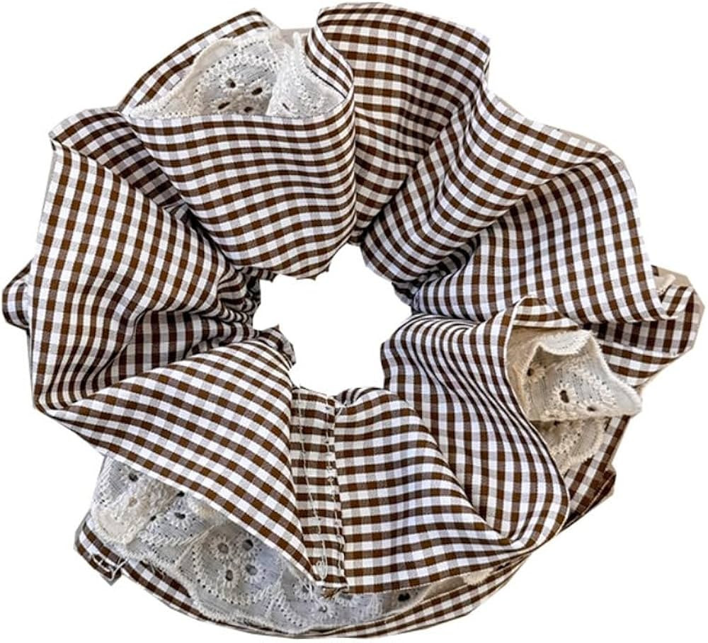 Lace plaid four-layer lace hair band large head flower hair accessories (2 packs of coffee plaid ... | Amazon (CA)