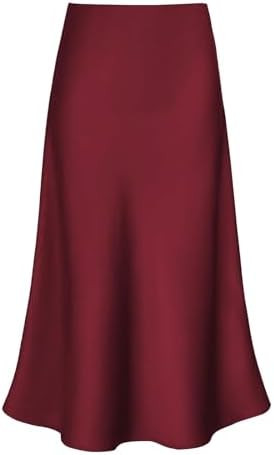 Modegal Women's Satin High Waist Hidden Elasticized Waistband Flared Casual A Line Midi Skirt | Amazon (US)