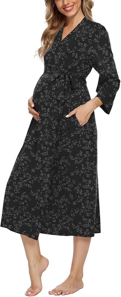 Xpenyo Women's Maternity Sleepwear,Labor/Delivery/Nursing/Hospital Nightgown Kimono Robes Long Pr... | Amazon (US)