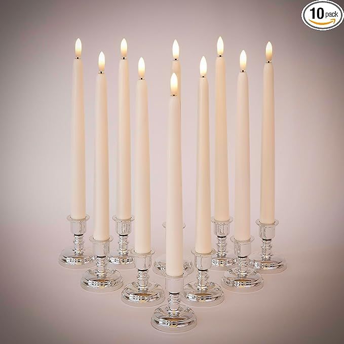 Enchanted Spaces Set of 10 Daily Timer Flameless LED Ivory 10" Taper Candles with Realistic Black... | Amazon (US)