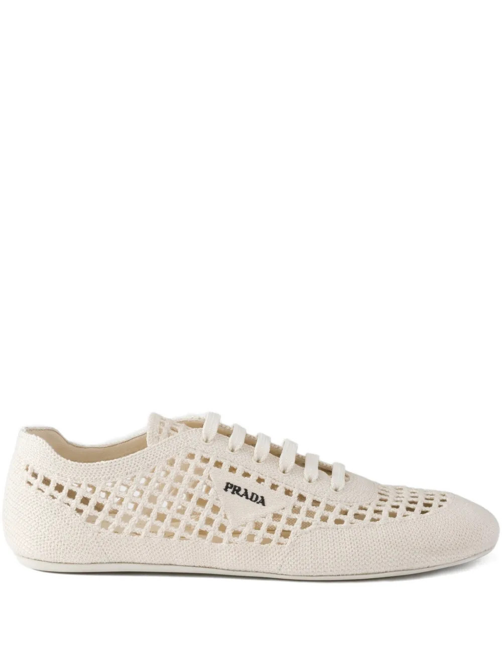 Prada crochet round-toe lace-up sneakers - Neutrals | Farfetch Global