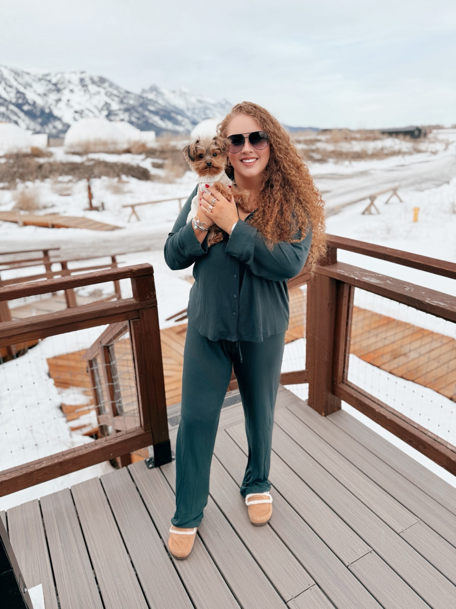 Vacations are better when he comes with us 🐾🤍 Slow mornings outside, fresh air, and staying cozy in the softest pajamas before the day starts. Bringing little comforts from home 🏠 Comfy pjs, cozy slippers, and my pup, just makes travel feel more relaxed and special. ✨skims pajamas | green pajamas | cozy pajama set | travel pajamas | vacation mornings | dog mom travel | traveling with dogs | cozy travel outfit | loungewear set | faux shearling mules | cozy slippers | travel comfort essentials | comfy travel style | slow morning aesthetic | cozy girl outfit | luxury loungewear | comfortable sleepwear | vacation outfit inspo | winter travel cozy | dog mom life | casual cozy outfit | elevated loungewear | comfy basics | travel lifestyle


#LTKgrwm #LTKTravel #LTKootd