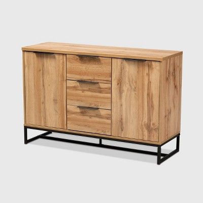 Reid Wood & Metal 3 Drawer Sideboard Buffet Oak/Black - Baxton Studio | Target