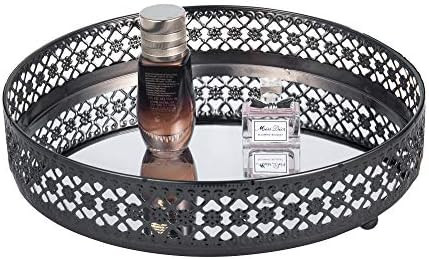 Feyarl Black Mirrored Tray Real Glass Anti- Scratch Mirror Surface Ornate Vanity Tray Round Cosmetic | Amazon (UK)