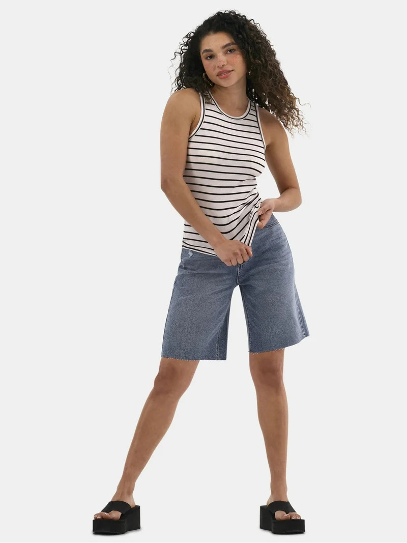 No Boundaries Ribbed High Neck Tank Top, Women's | Walmart (US)