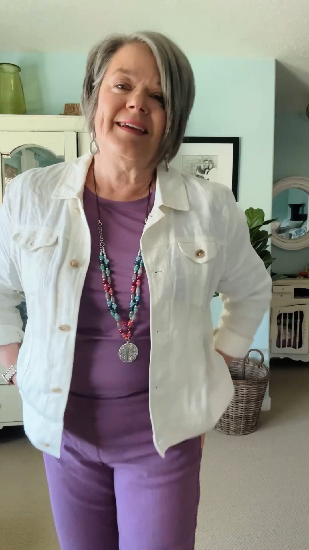 More from my Coldwatercreek spring haul! A velvety soft long sleeve t-shirt in light dusty plum but comes in lots of colors. , a lightweight washable linen jacket in the color natural and comes in multiple colors, beautiful beaded necklace with a silver medallion, midrise slim leg ankle jeans in dusty plum. This a such a fun spring look that easily goes into summer. 
#coldwatercreekpartner #ad 

#LTKootd #LTKdayinmylife