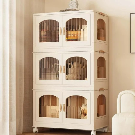 3 Pack LarKege Storage Bins with Lids, 165QT Stackable Plastic Containers with Doors and Wheels, Collapsible Closet Organizers for Home, Dorm | Walmart (US)