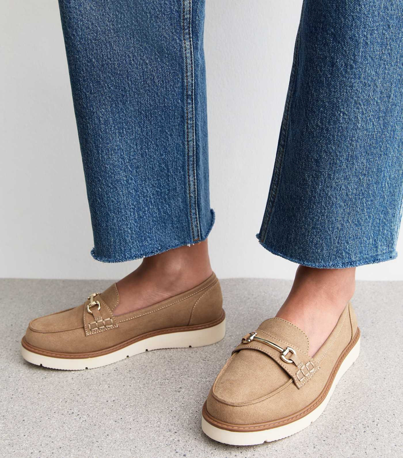Wide Fit Camel Faux Suede Snaffle Detail Loafers | New Look | New Look (UK)