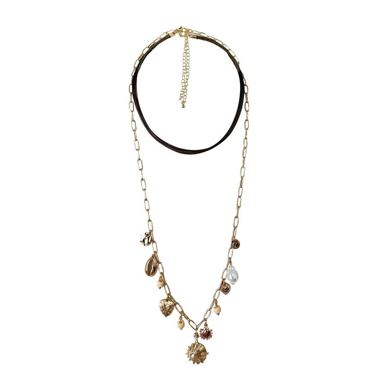 No Boundaries Brown Multi Cord Charm Necklace for Female Adults and Teens | Walmart (US)