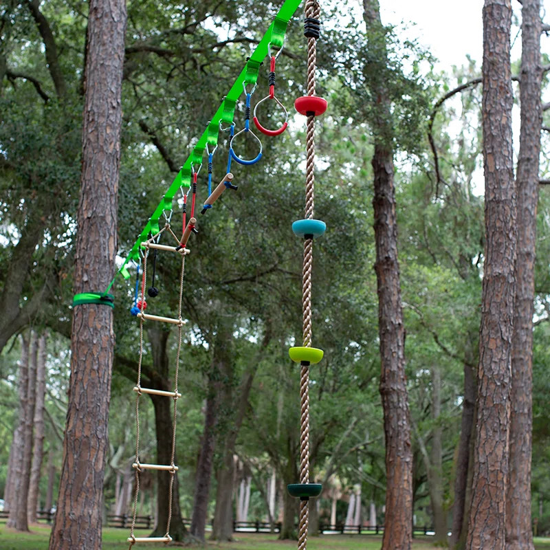 Ninja Line Warrior Obstacle Course Slackline with Climbing Rope Swing Set | Wayfair North America