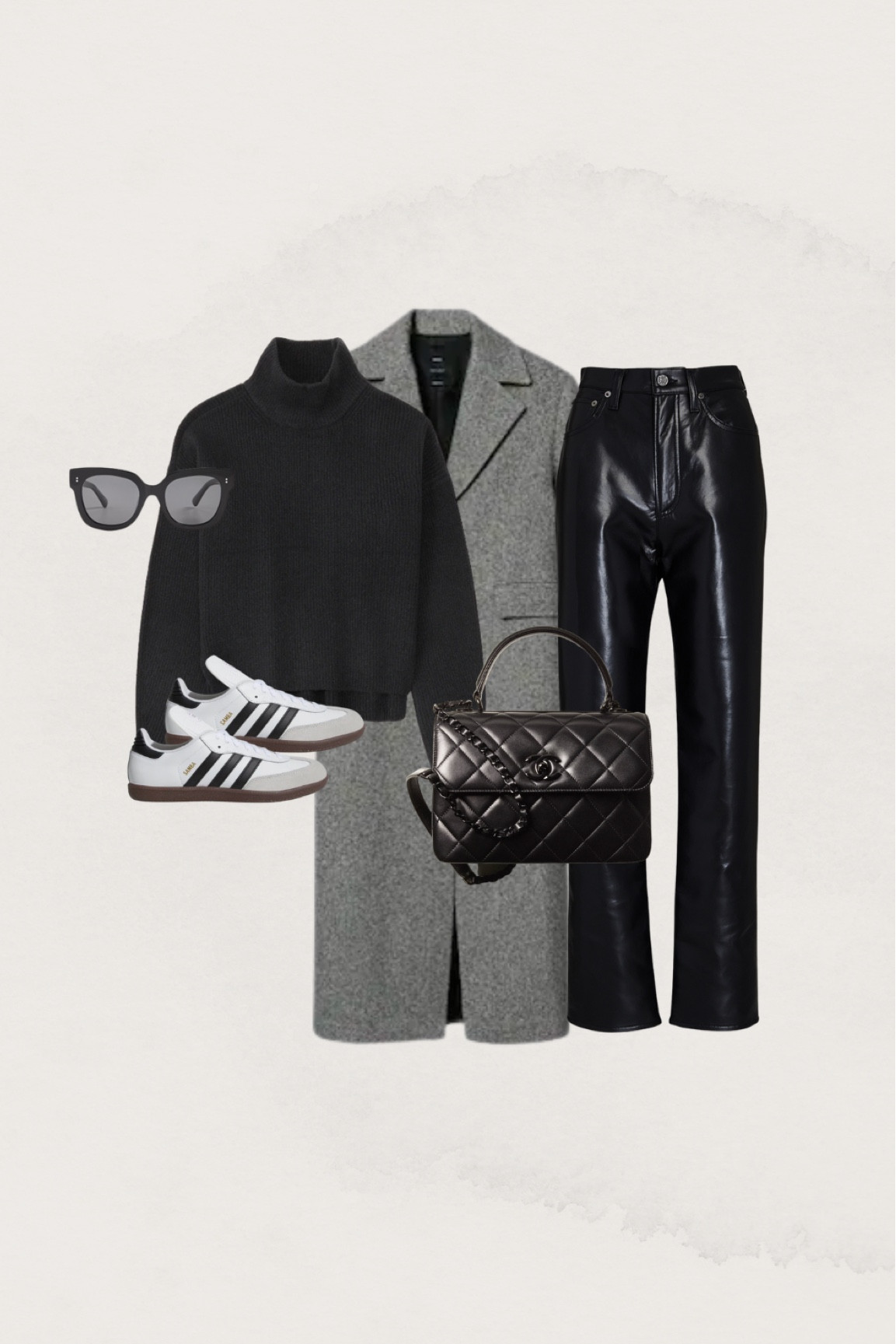 The Mango coat i have is a small. It does run slightly large but for layering purposes (like a chunky sweater), it works well. If you don't plan on wearing that way, I'd size down! Leather pants run TTS. They work so well with everything from sneakers to a dressier heel. Definitely one of my most worn pairs in my closet.