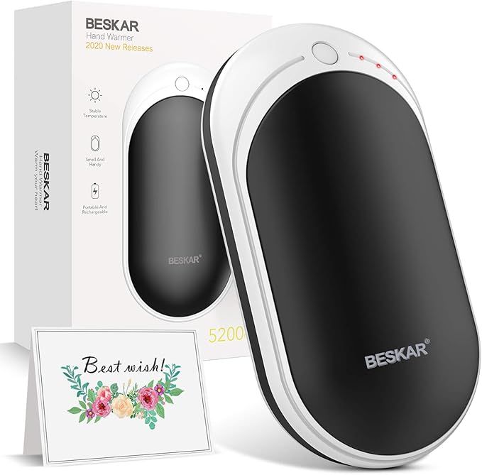 BESKAR Hand Warmers Rechargeable, 5200 mAh Electric Handwarmer, Double-Side Heating & Quick Charg... | Amazon (US)