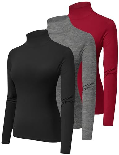 HOPLYNN 3 Pack Turtlenecks Women Long Sleeve Pullover Baselayer Undershirts Sweater Tops Mock Turtle Neck Shirts Black Red Grey X-Small | Amazon (US)