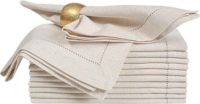 BEDDING CRAFT Set of 12 Linen Flax Cotton Cloth Dinner Napkin with Hemstitched 20x20 Natural, Mit... | Amazon (US)