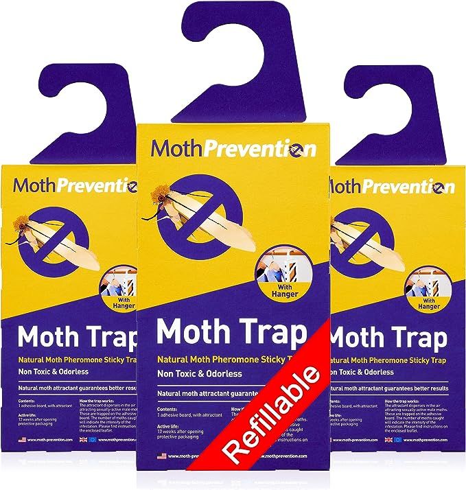MothPrevention Powerful Moth Traps for Clothes Closets Moths | Refillable Clothes Moth Trap | 3-P... | Amazon (US)