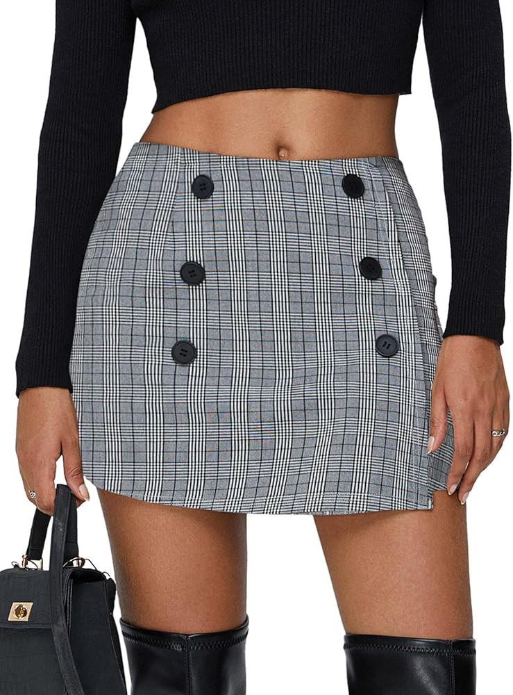 EXLURA Womens Fall Plaid Bodycon Mini Skirts High Elastic Wasit Short Skirt Trendy Winter Sexy Y2... | Amazon (US)