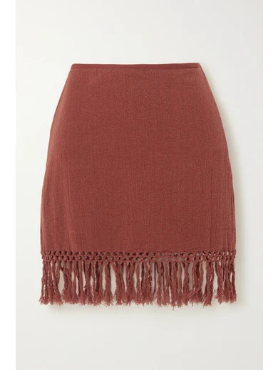 Savannah Morrow The Label - The Jasmine Fringed Macramé Ramie Mini Skirt - Brick | NET-A-PORTER (US)