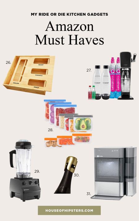 Amazon must haves - kitchen gadgets and small appliances I cannot live without. Gear up for the Amazon Prime Day sale with these Amazon finds I own and love like the nugget ice maker, kitchen drawer organizers, sodastream sparkling water maker, and vitamix blender. #founditonamazon Amazon home 

#LTKhome #LTKsalealert #LTKFind