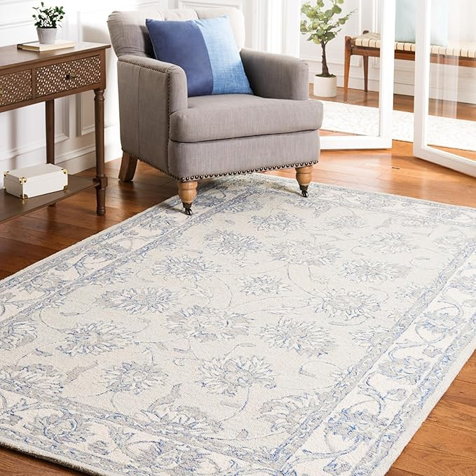 SAFAVIEH Area Rug 8x10 - Micro-Loop Collection - Large - Light Blue & Ivory, Handmade Wool, Ideal... | Amazon (US)