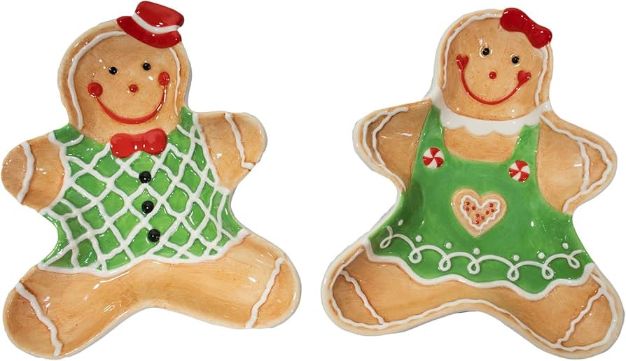 Set of 2 Gingerbread Couple Christmas Themed Winter Holiday 6" Ceramic Accent Cookie Plates | Amazon (US)
