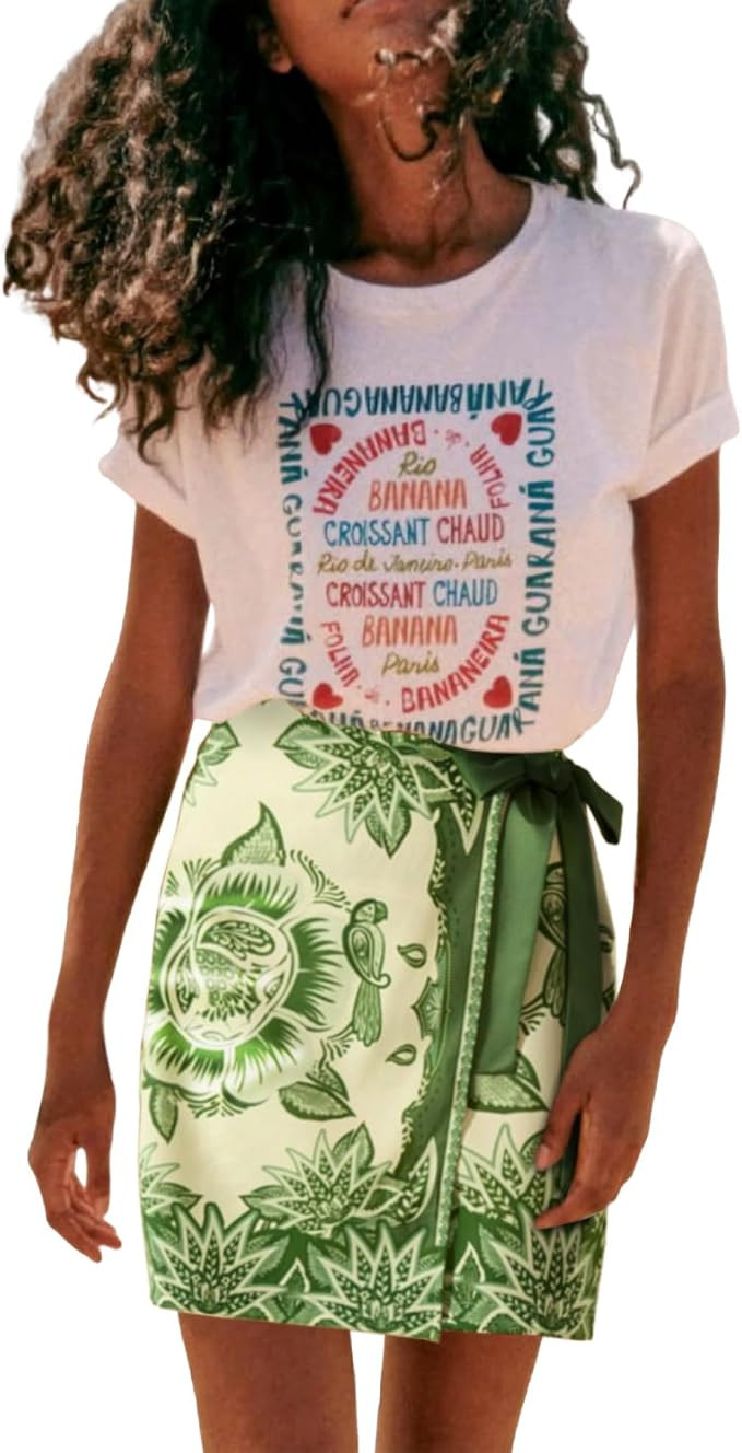 Womens Summer Floral Wrap Short Skirt Tie Side High Waist A Line Beach Vacation Boho Mini Skirt | Amazon (US)