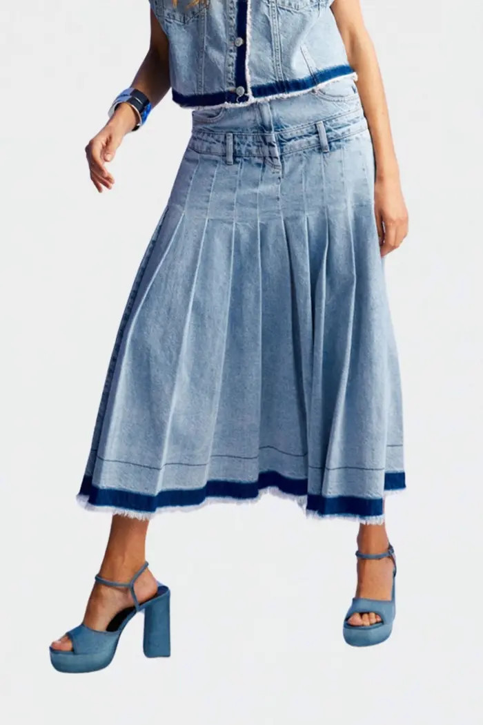 Nocturne Pleated Long Denim Skirt | Nordstrom | Nordstrom