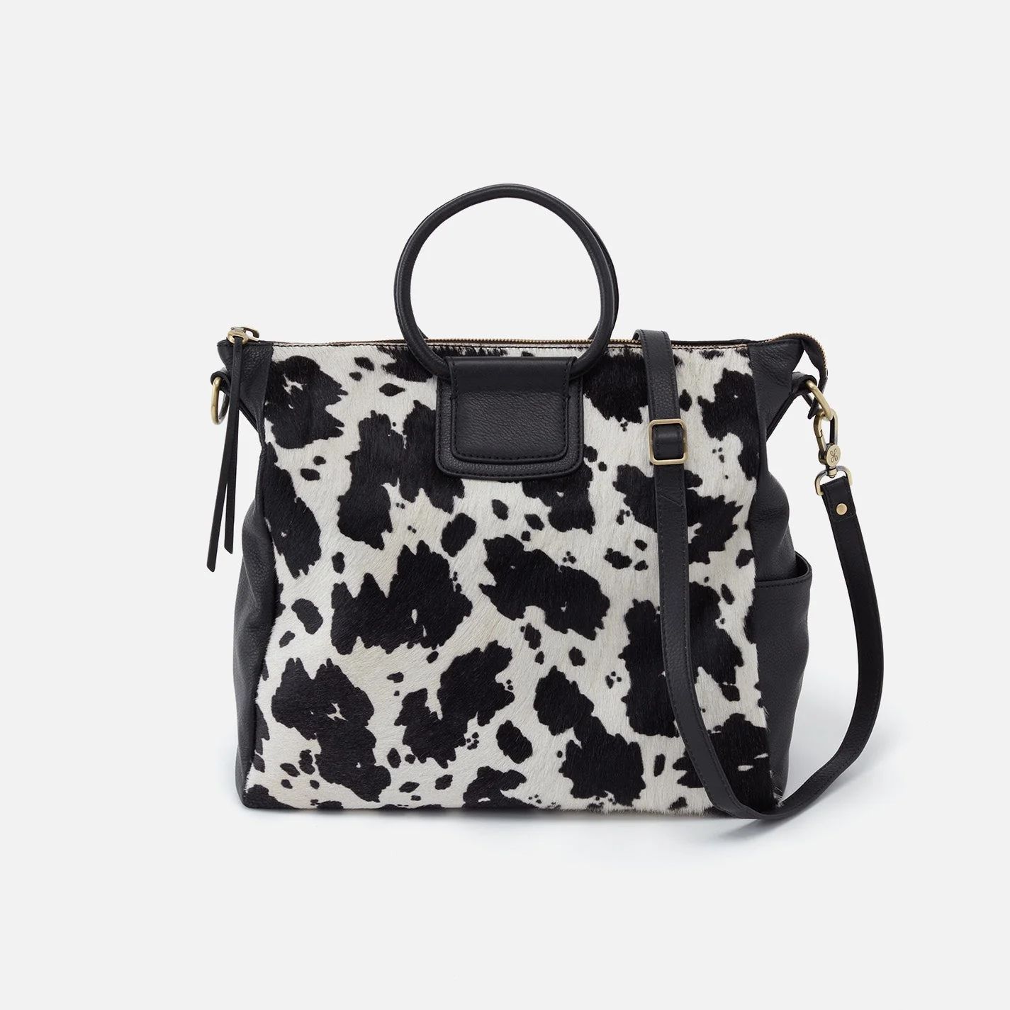 Sheila Large Satchel in Hair-On Leather - Cow Print Black And White | HOBO Bags