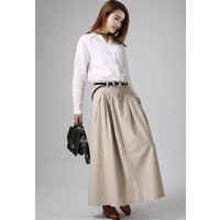 Khaki Skirt, Maxi Long Casual Linen Summer Pleated Fitted Pockets Gift Ideas 0903# | Etsy (US)