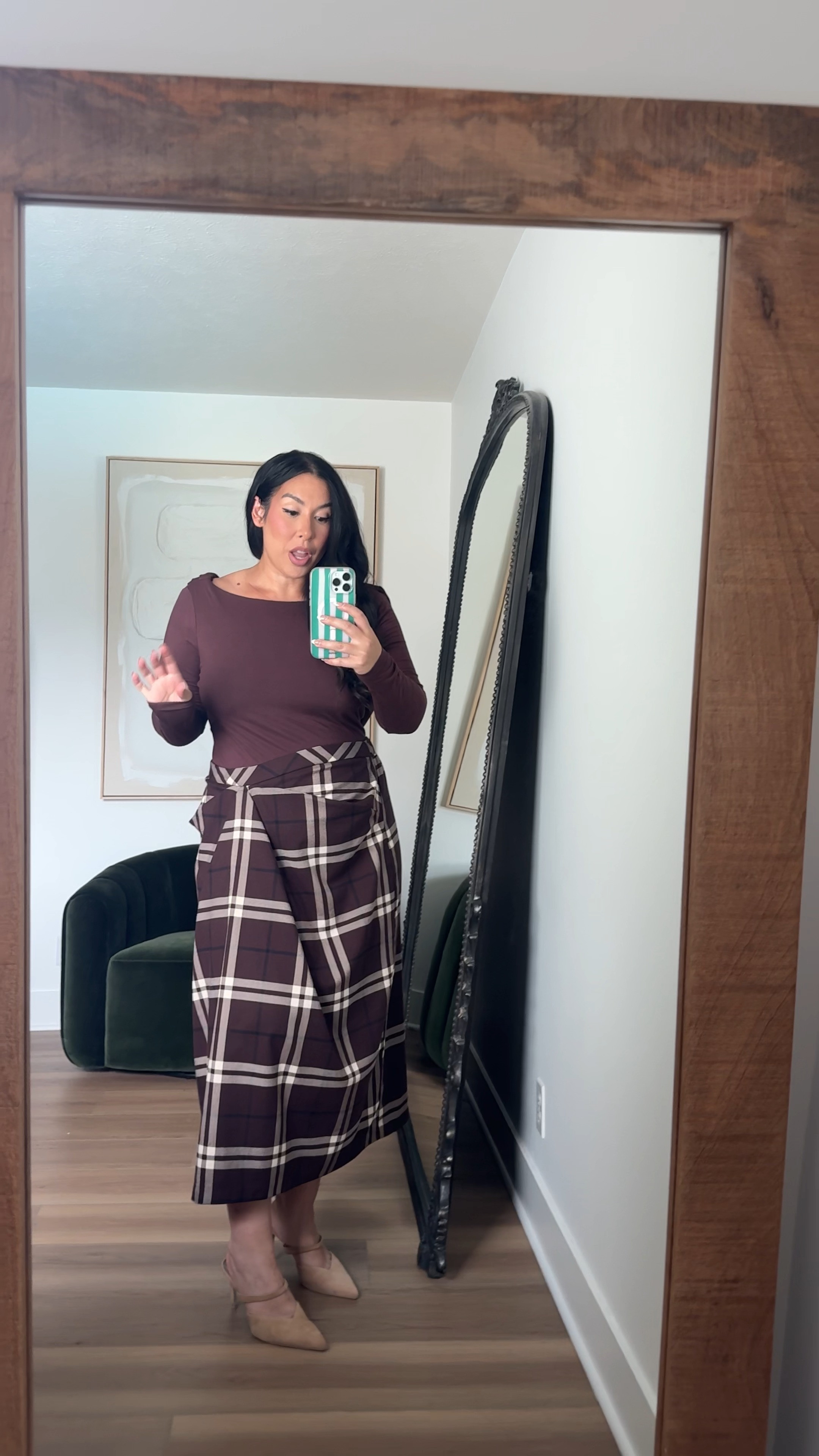 Loving all of the draping right now! The back of the bodysuit... obsessed! eloquii, fall style, fall plaid, midsize fashion, curvy girl, plaid skirt, fall fashion, fall trends 

 #LTKSeasonal #LTKMidsize