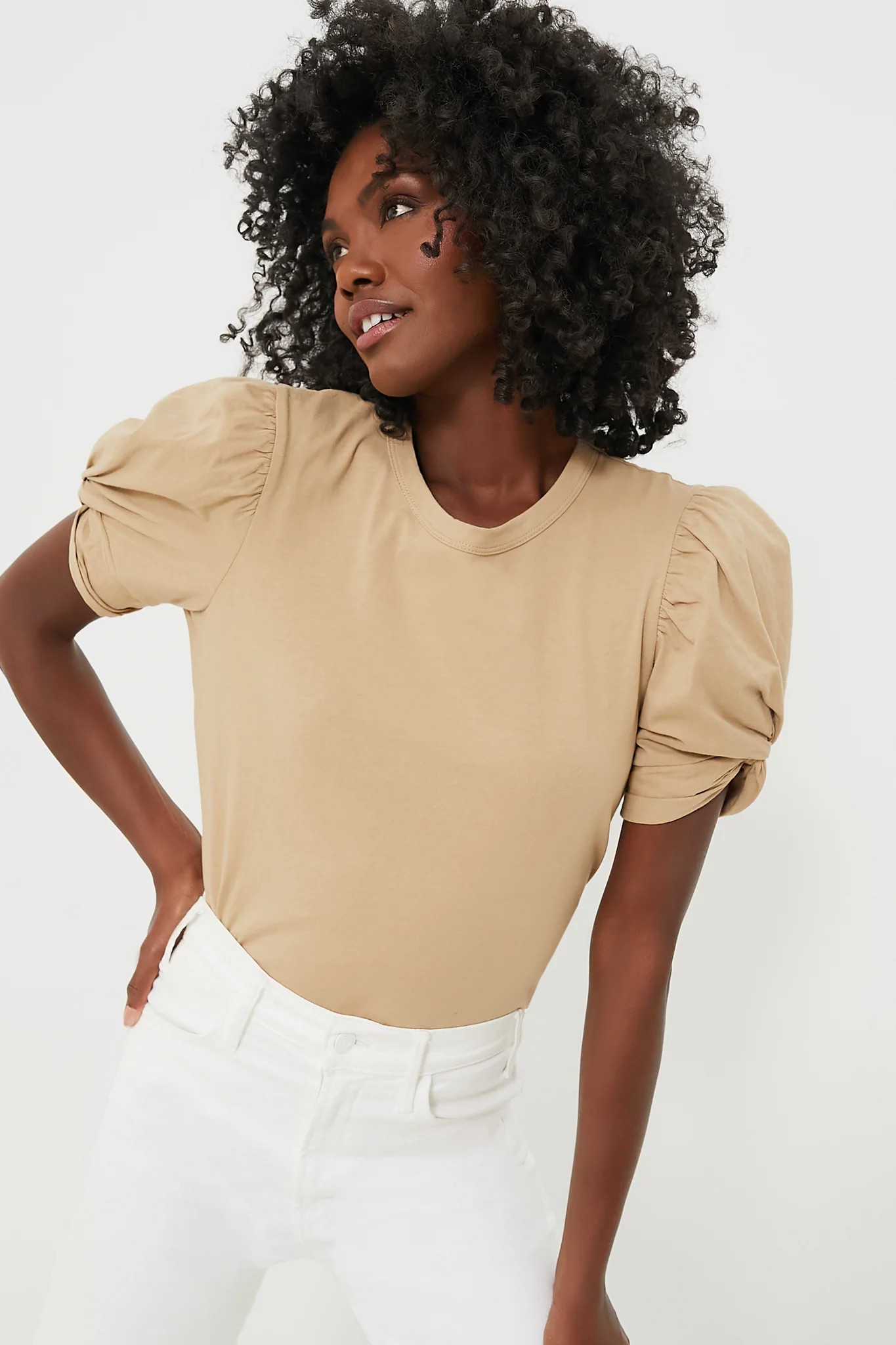 Tan Vesty Puff Sleeve Crewneck | Tuckernuck (US)