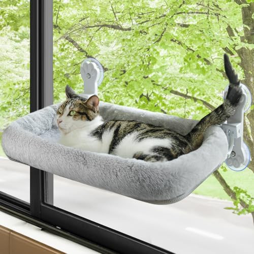 Cat Window Perch, Foldable Cat Window Hammock with Solid Metal Frame and Cozy Cover, Machine Washable Cat Bed Cover, Cordless Cat Hammock for Window for Large Cats(Grey, Large) | Amazon (US)