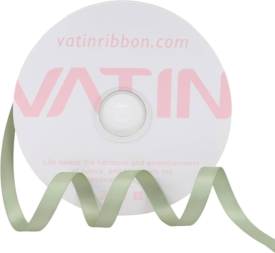 VATIN Double Face Dusty Sage Green Satin Ribbon 3/8" Continuous 50 Yards,Sage Green Polyester Fab... | Amazon (US)