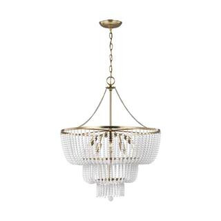 Sea Gull Lighting Jackie 6-Light Satin Brass Tier Hanging Beaded Chandelier Light Fixture 3180706... | The Home Depot