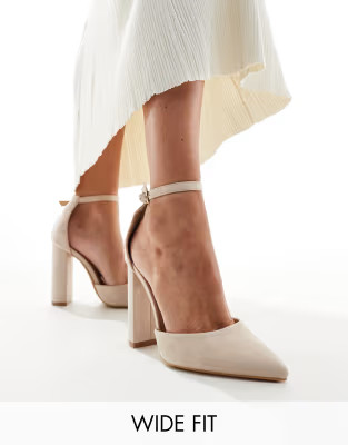 Truffle Collection wide fit block heel court shoe in beige | ASOS | ASOS (Global)