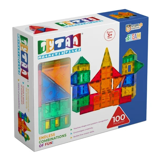 Tytan Tiles Magnetic Toy Tiles, 100 Pieces, STEM Certified | Ages Children to Adult 3+ | Walmart (US)