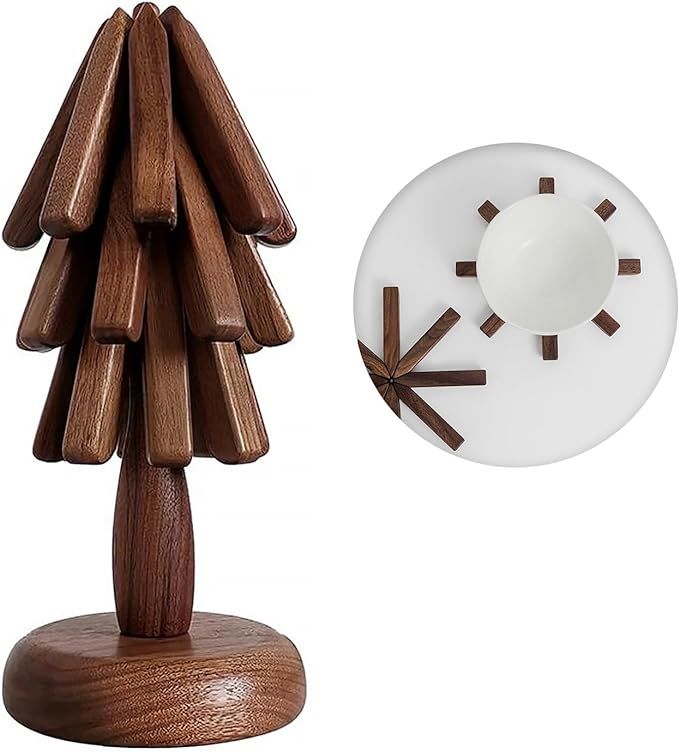 Wooden Trivets for Hot Dishes Tree Shape Trivet Set Coaster for Teapot Hot Pots (Black Walnut)   ... | Amazon (US)
