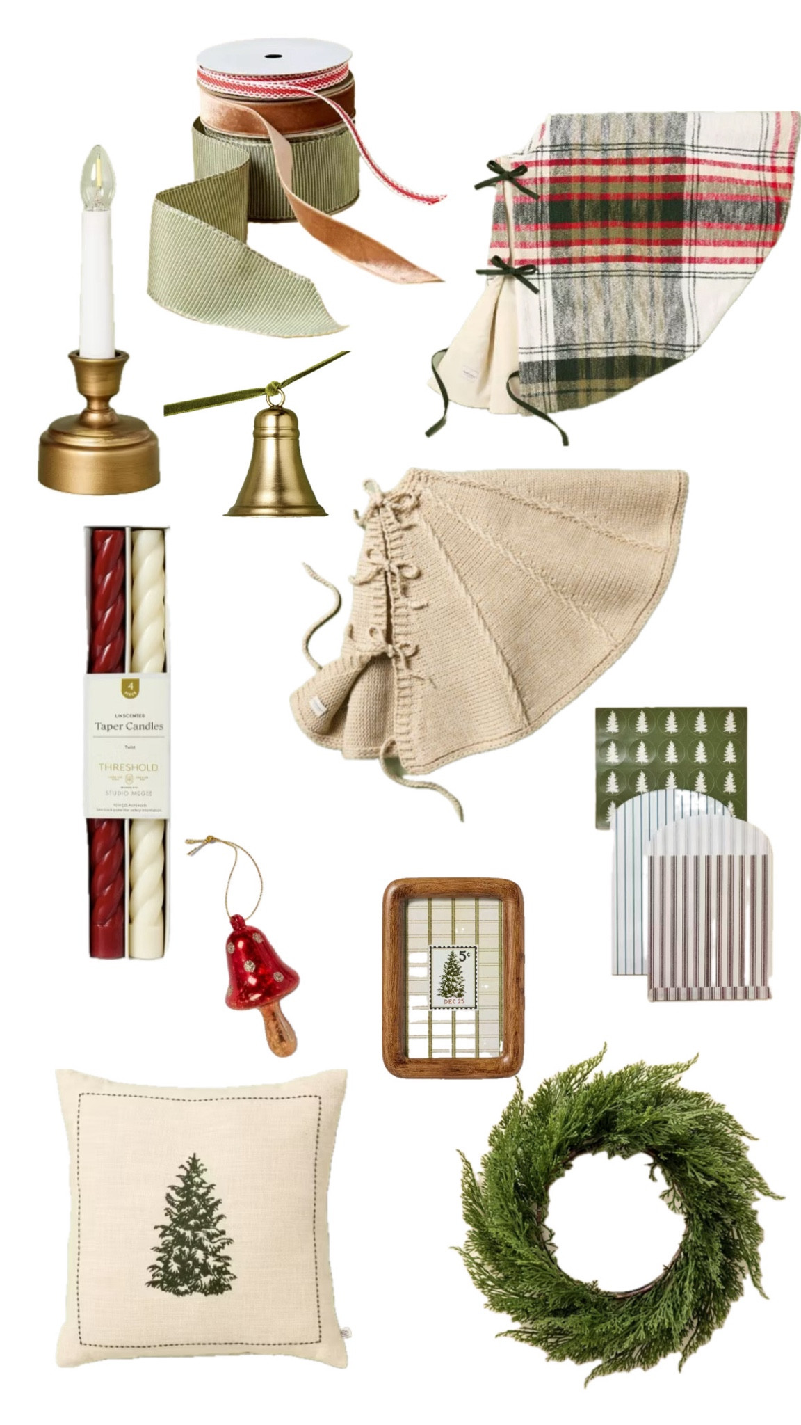 All this darling Christmas decor is getting me in the Christmas spirit. Such good prices and so cute!!
The knit tree skirt is so good, mushroom ornament is too adorable. I love the cozy vibes of the flameless candle, cutest little treat/gift bags, velvet ribbon set. Just so festive!!! #target

#LTKHoliday #LTKHome