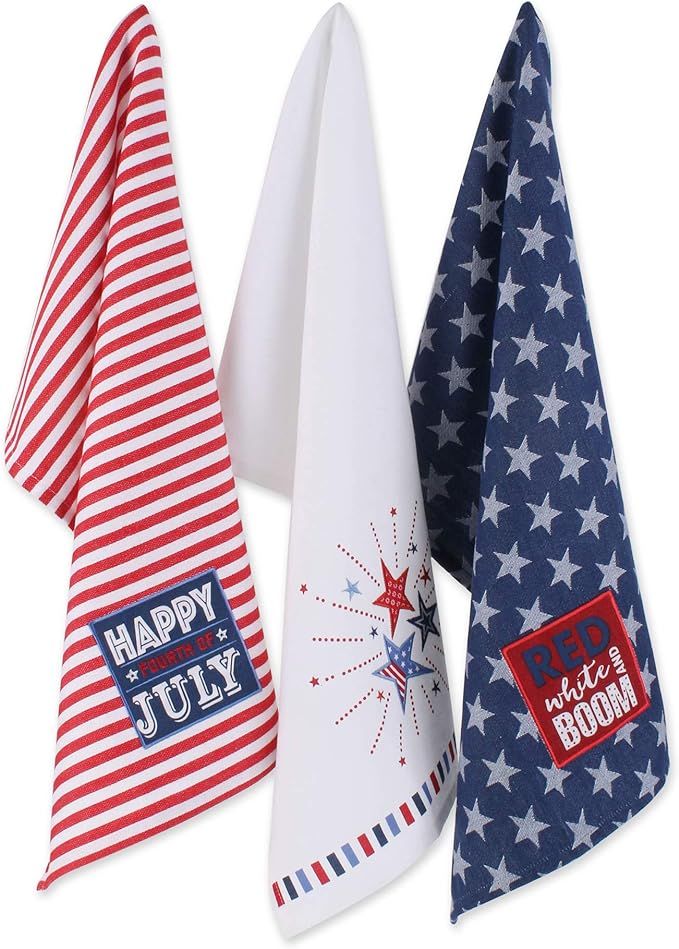 DII Patriotic Dish Towel Set 18x28, Decorative Kitchen Towels, Red White & Boom, 3 Count | Amazon (US)