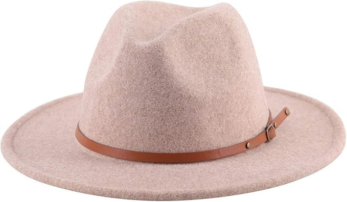 Lanzom Women Lady Classic Wool Fedora Hat Belt Buckle Wide Brim Panama Hat | Amazon (US)