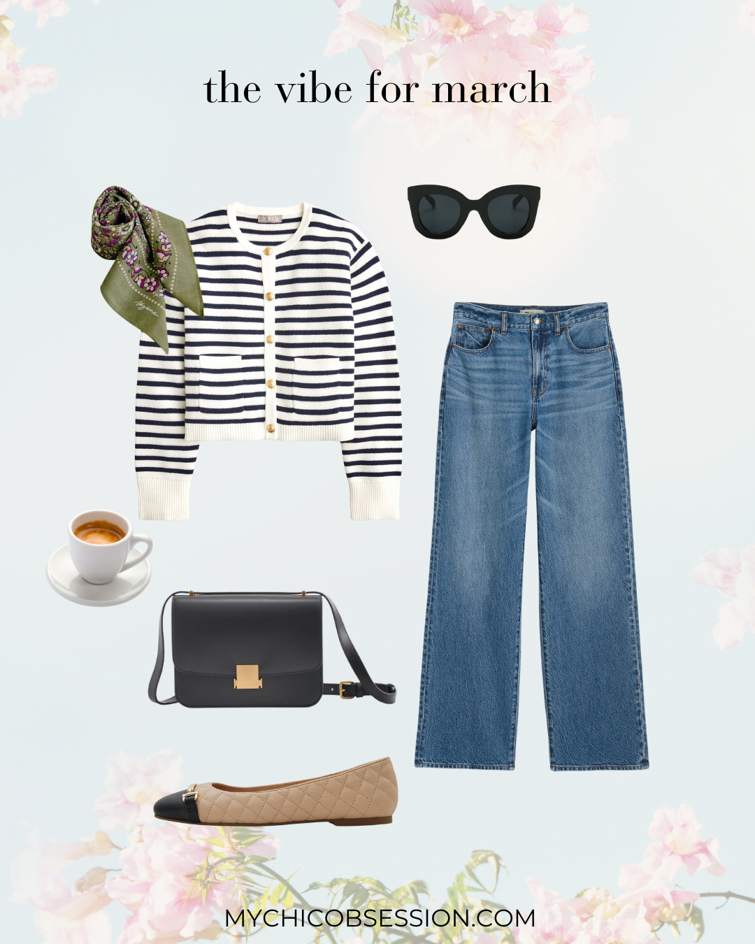 Outdoor cafe season is almost upon us! Let the chic Parisian bistro table setting inspire your spring fashion with striped lady jackets, classic wide-leg or straight-let jeans, quilted ballet flats, structured bags, neck scarves, and oversized sunglasses. 

 #LTKSeasonal #LTKStyleTip #LTKShoeCrush