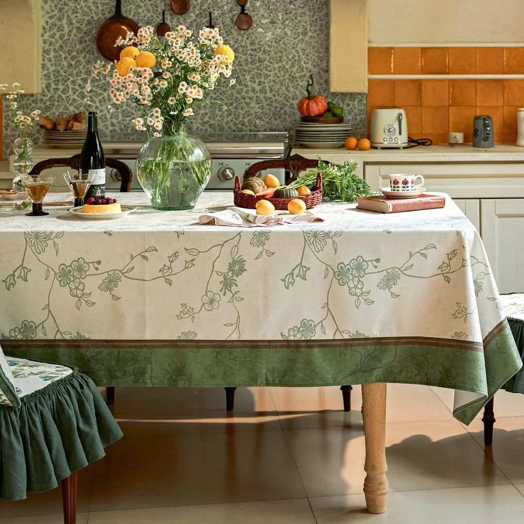 Flower Table Cloth Green White Waterproof Shabby Chic Vintage - Etsy | Etsy (US)