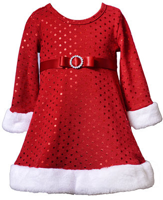 Bonnie Baby Baby Girls Long-Sleeve Foiled Dot Santa Dress - Macy's | Macy's