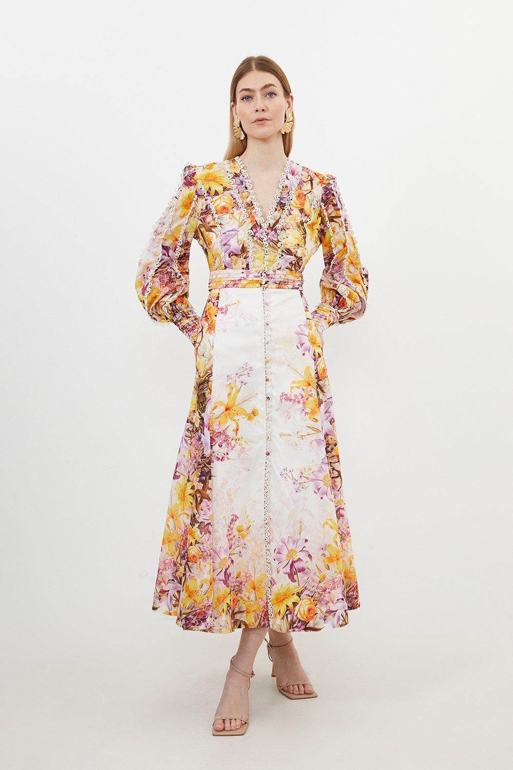 Trailing Floral Woven Plunge Maxi Dress | Karen Millen US