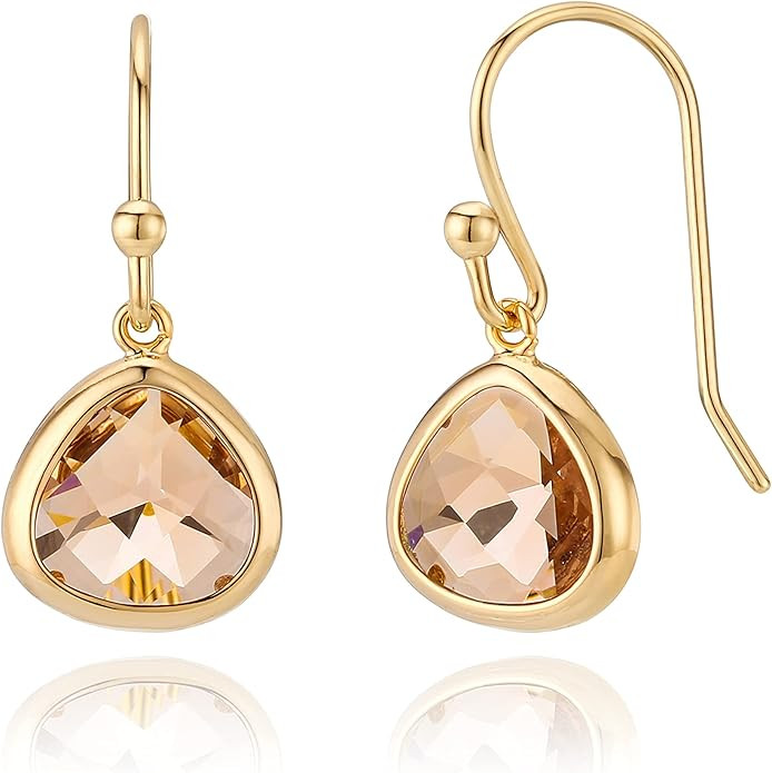 Dainty Simulated Champagne Topaz Dangle Earrings - 14k Gold-Plated, Hypoallergenic, Lightweight S... | Amazon (US)