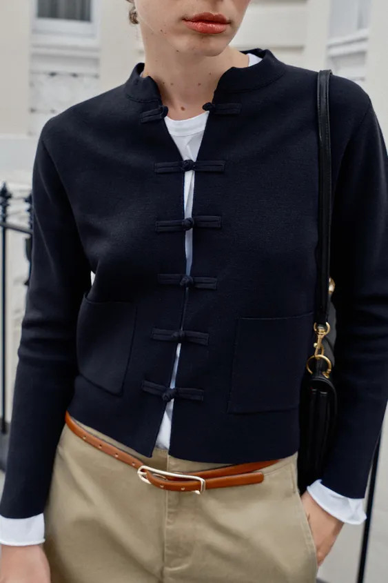 Long sleeve cardigan with a high collar. Featuring front patch pockets and button fastening. | Zara UK