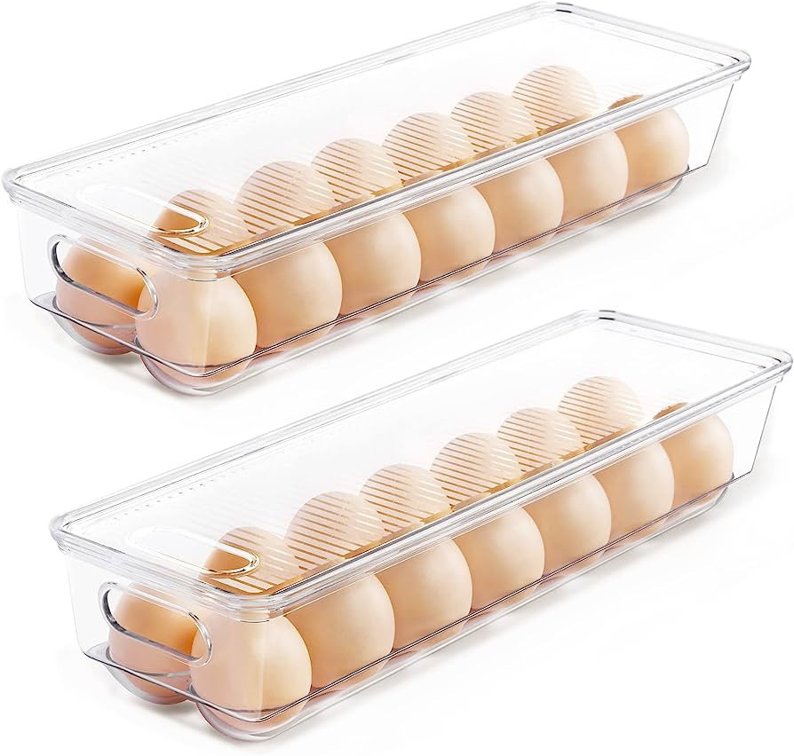 Vtopmart Egg Holder for Refrigerator 2 Pack, Plastic Egg Storage Container for Refrigerator, Frid... | Amazon (US)