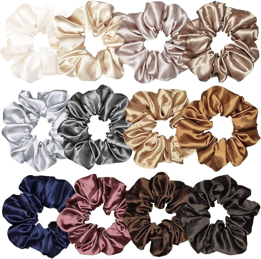12 Pcs Satin Silk Scrunchies Soft Hair Ties Fashion Hair Bands Hair Bow Ropes Elastic Bracelets P... | Amazon (US)